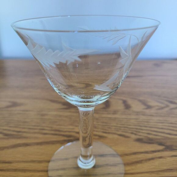McBride Glass MCB17 Mid-Century Cut Glass Etched Champagne Sherbet Glass Wheat - Picture 6 of 15
